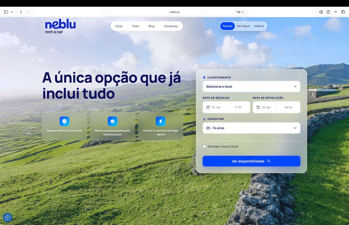 Website Neblu, UX/UI com motor de reservas integrado