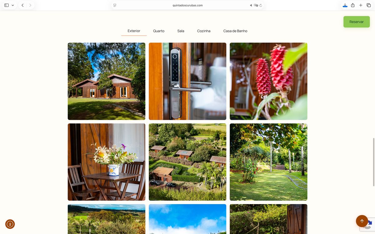 Página de alojamento do website da Quinta dos Curubas